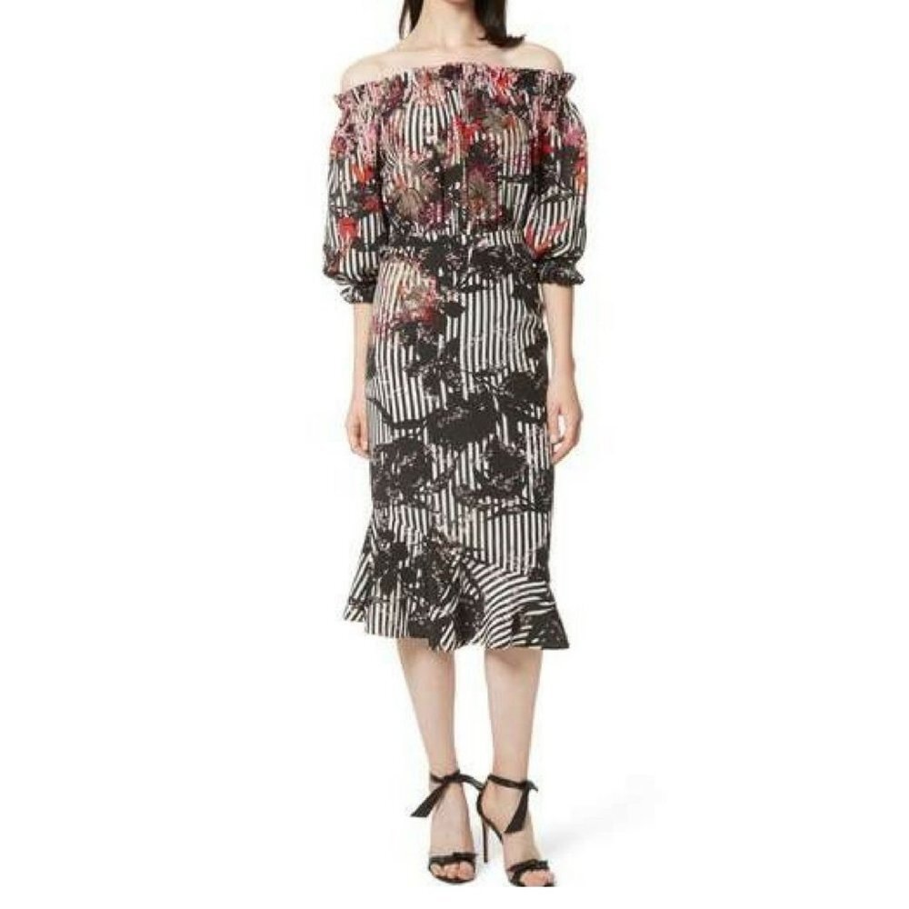 Saloni Grace‎ Floral Striped Print Chiffon midi dress boho sz 4